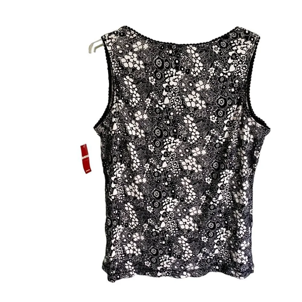 Avenue Black White Cinch Tank Sleeveless Cotton Ribbed Top Size 14/16 NEW NWT